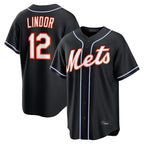 Kooe NY.Mets #12 Francisco Lindor Player Black Fashion Out Game Stitched Jerseys