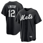 Kooe NY.Mets #12 Francisco Lindor Player Black Home Game Stitched Jerseys