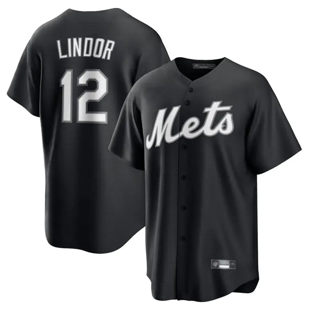 Kooe NY.Mets #12 Francisco Lindor Player Black Home Game Stitched Jerseys