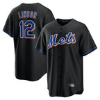 Kooe NY.Mets #12 Francisco Lindor Player Black Replica Home Game Stitched Jerseys