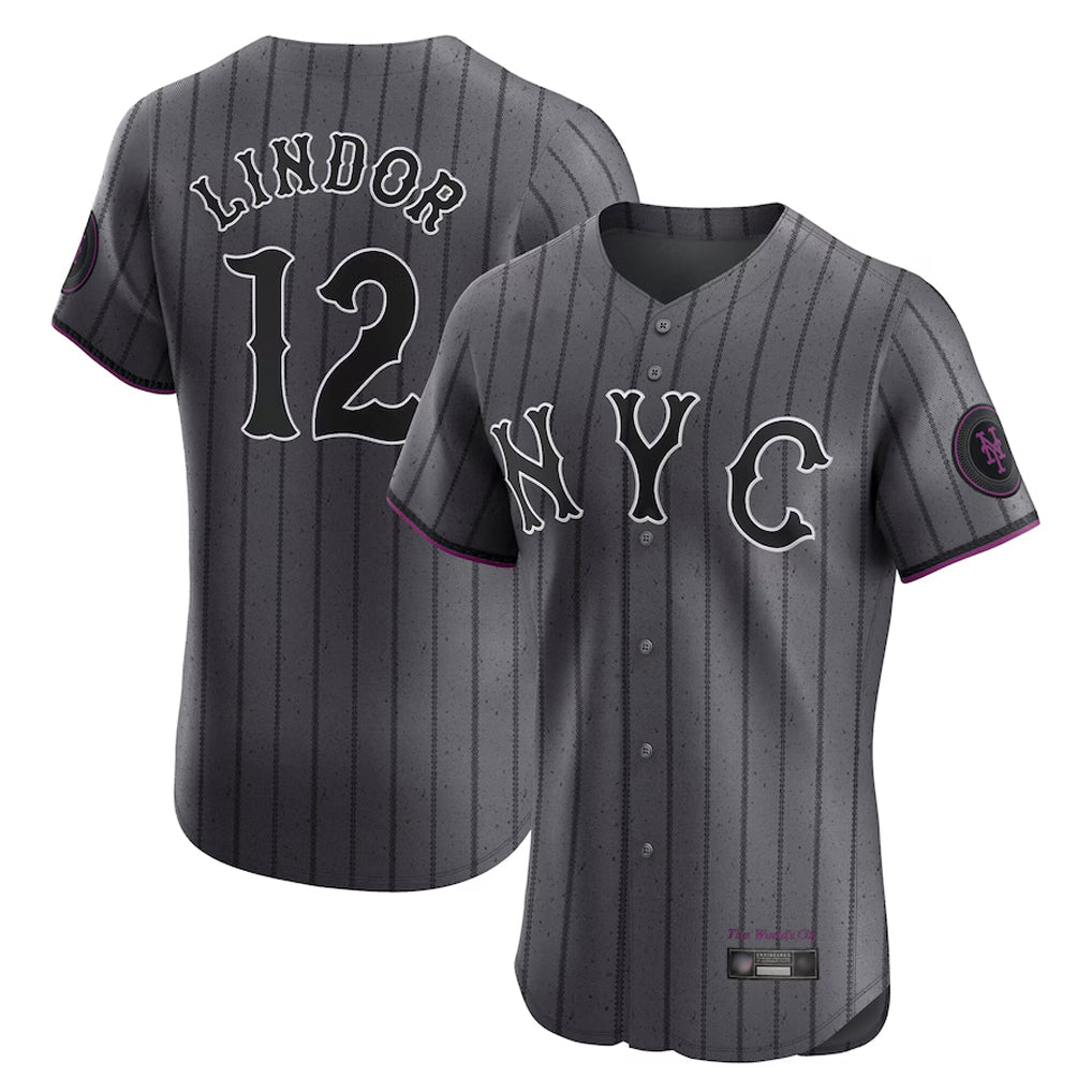 Kooe NY.Mets #12 Francisco Lindor Player Gray City Connect Limited Elite Home Stitched Jerseys