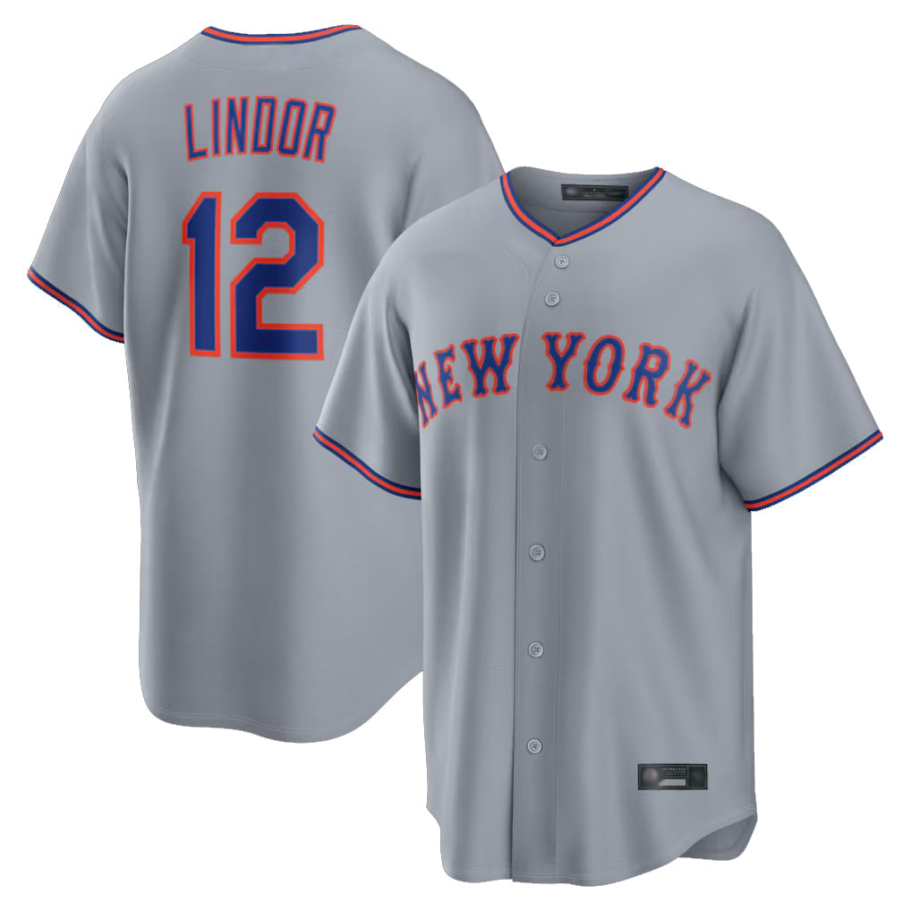 Kooe NY.Mets #12 Francisco Lindor Player Gray Road Home Game Stitched Jerseys
