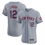 Kooe NY.Mets #12 Francisco Lindor Player Gray Road Limited Elite Home Stitched Jerseys