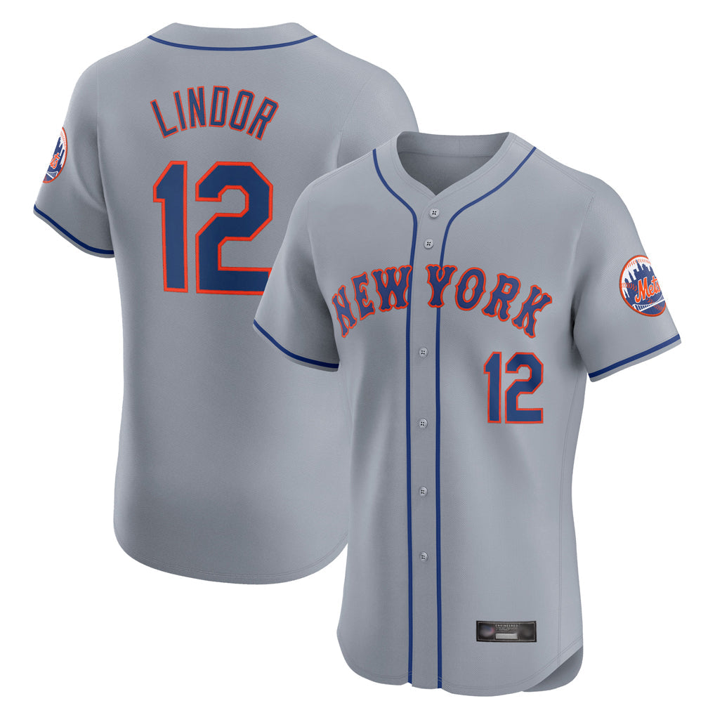 Kooe NY.Mets #12 Francisco Lindor Player Gray Road Limited Elite Home Stitched Jerseys