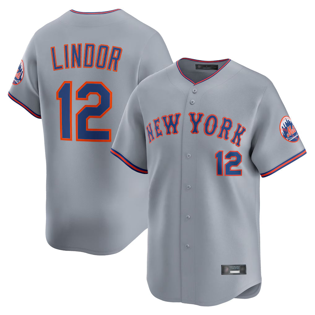 Kooe NY.Mets #12 Francisco Lindor Player Gray Road Limited Home Stitched Jerseys