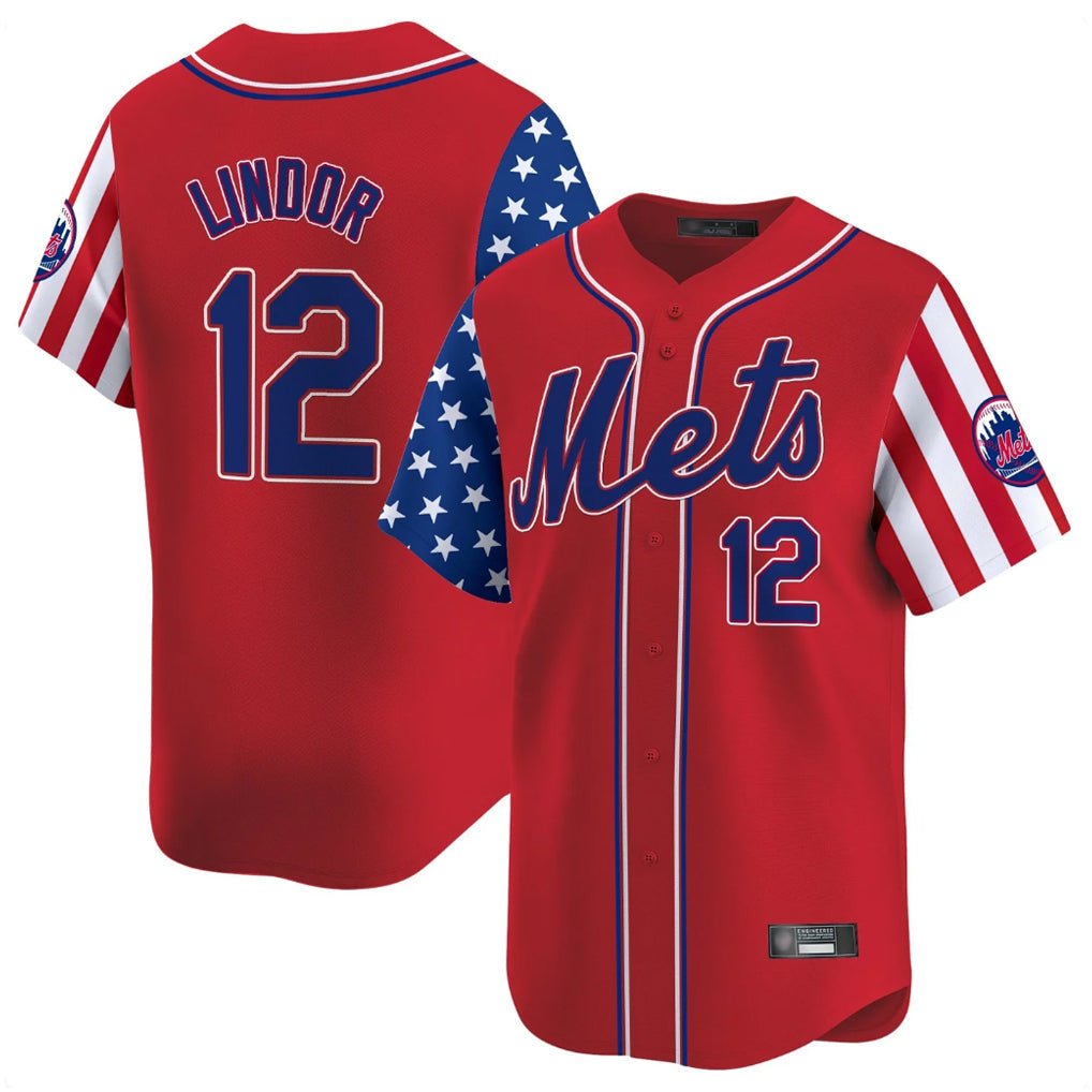 Kooe NY.Mets #12 Francisco Lindor Player Red 2025 Independence Day Vapor Premier Limited  Stitched Jerseys