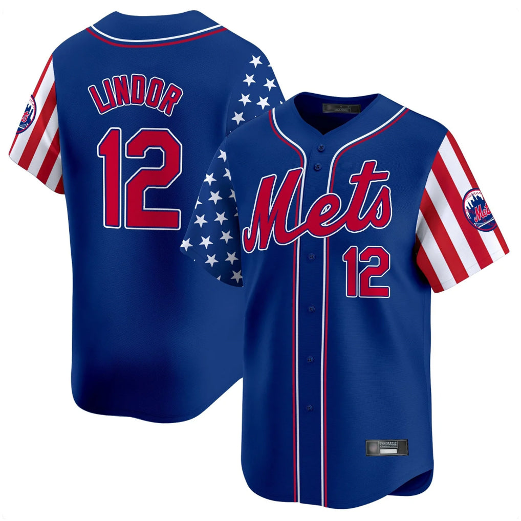 Kooe NY.Mets #12 Francisco Lindor Player Royal 2025 Independence Day Vapor Premier Limited  Stitched Jerseys