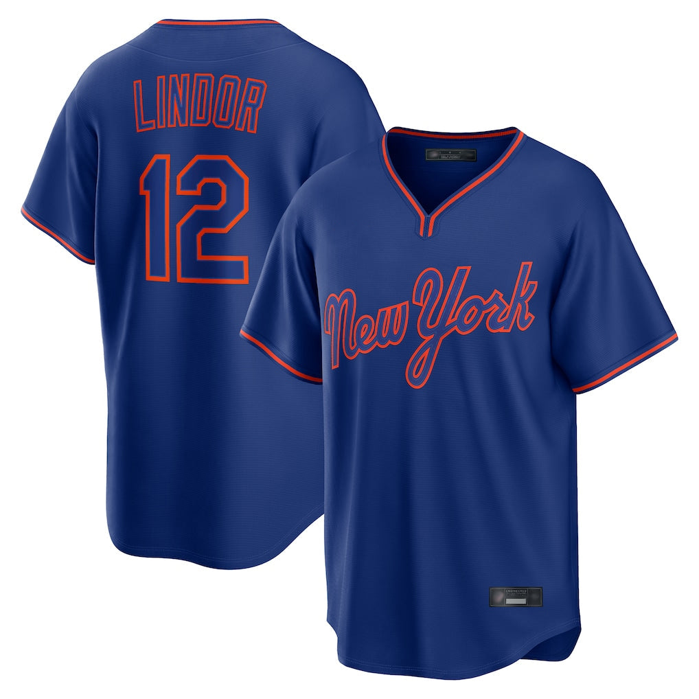 Kooe NY.Mets #12 Francisco Lindor Player Royal T-shirt Home Game Stitched Jerseys