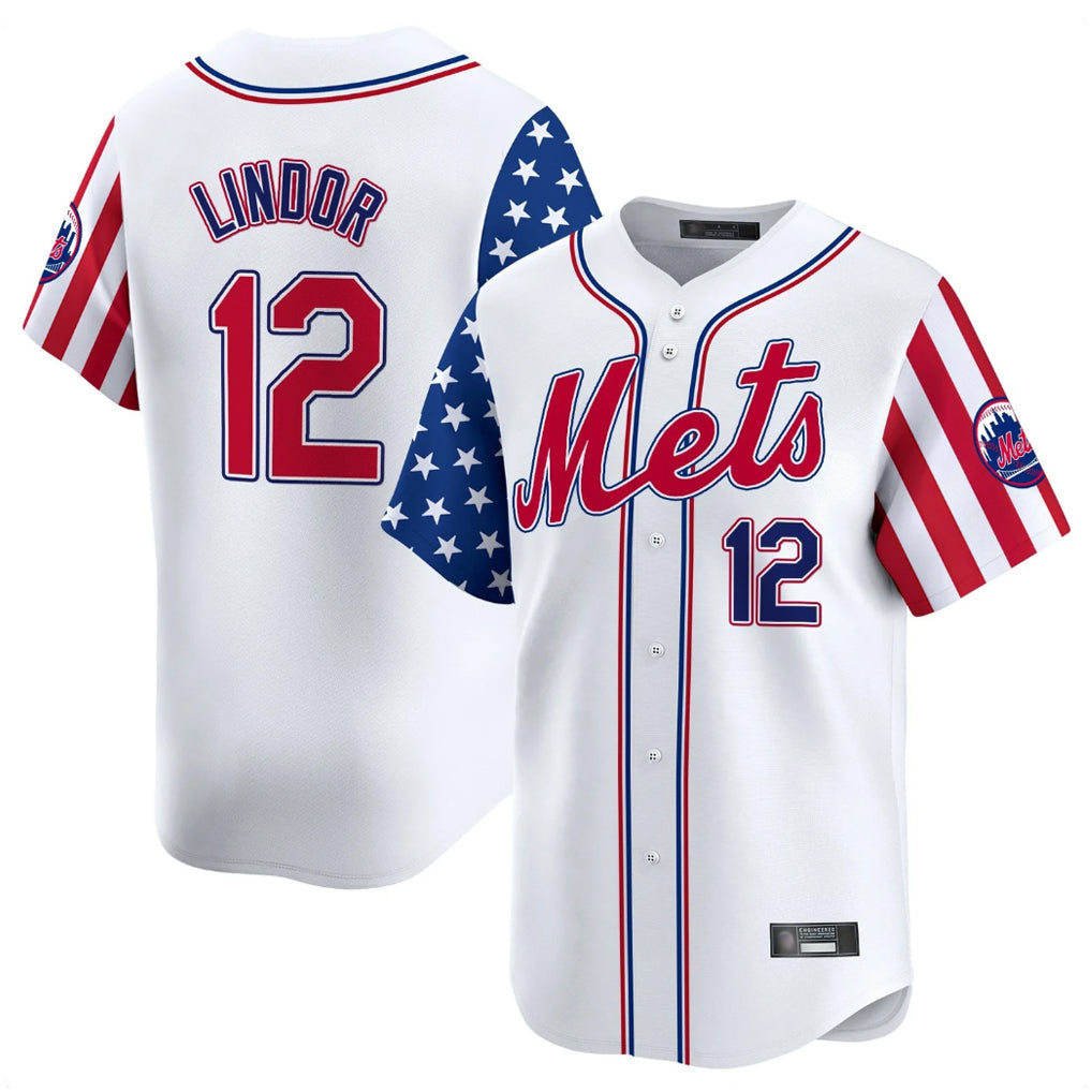 Kooe NY.Mets #12 Francisco Lindor Player White 2025 Independence Day Vapor Premier Limited  Stitched Jerseys