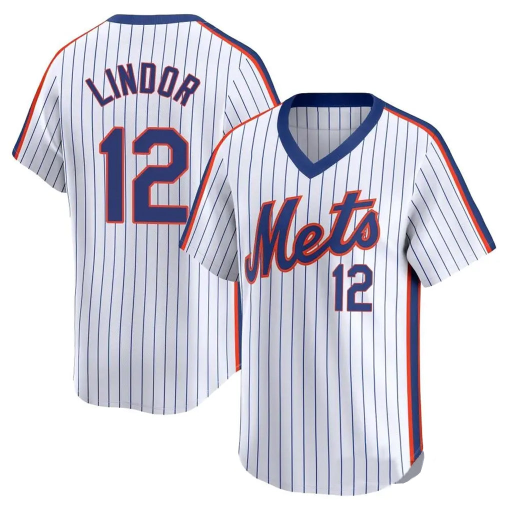 Kooe NY.Mets #12 Francisco Lindor Player White Cooperstown Collection T-shirt Game Stitched Jerseys