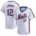 Kooe NY.Mets #12 Francisco Lindor Player White Cooperstown Collection T-shirt Game Stitched Jerseys