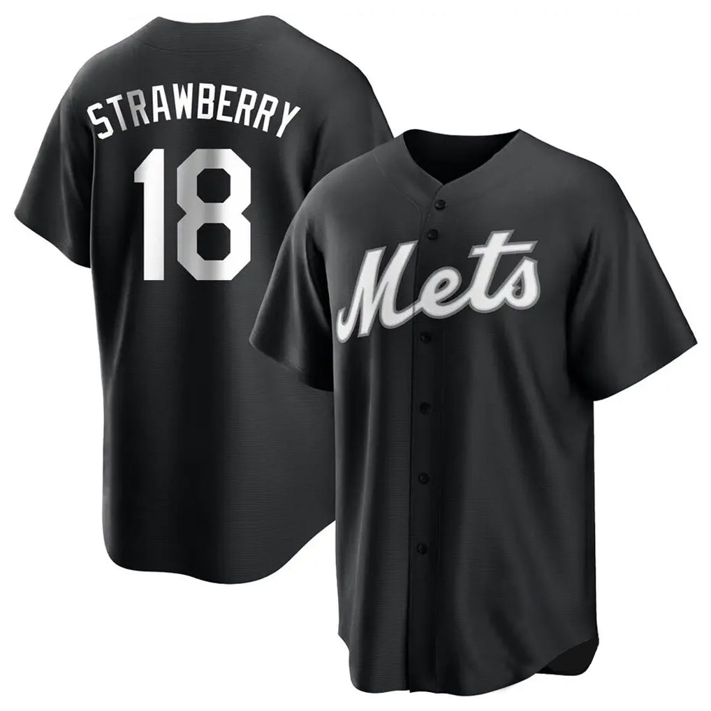 Kooe NY.Mets #18 Darryl Strawberry Player Black Home Game Stitched Jerseys