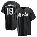 Kooe NY.Mets #18 Darryl Strawberry Player Black Home Game Stitched Jerseys