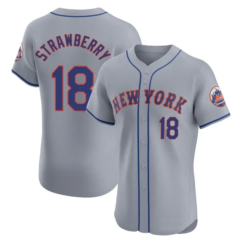 Kooe NY.Mets #18 Darryl Strawberry Player Gray Road Limited Elite Home Stitched Jerseys