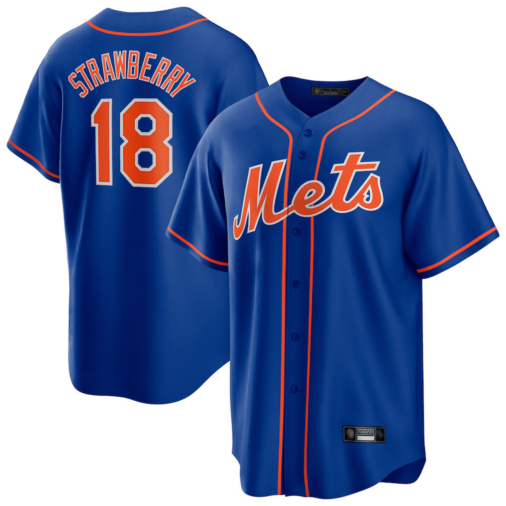 Kooe NY.Mets #18 Darryl Strawberry Player Royal Home Game Stitched Jerseys