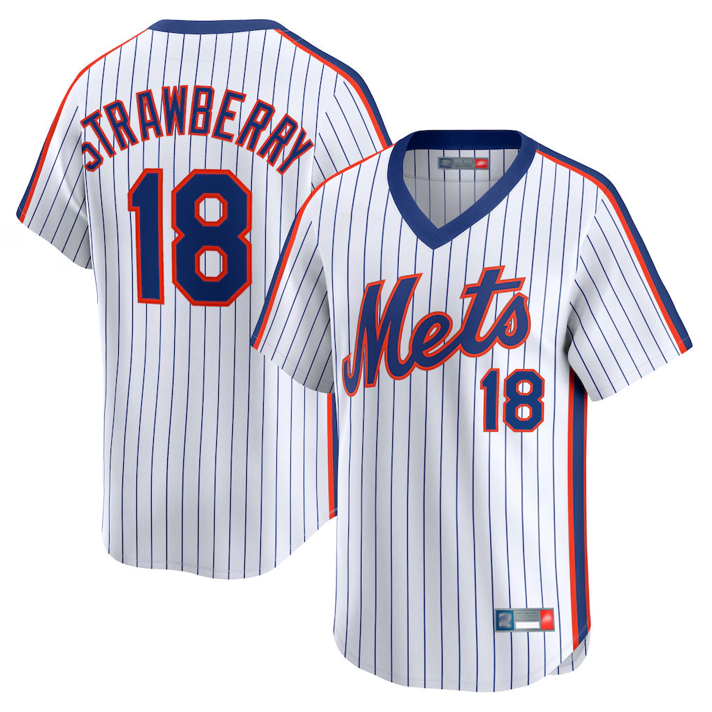 Kooe NY.Mets #18 Darryl Strawberry Player White Cooperstown Collection T-shirt Game Stitched Jerseys