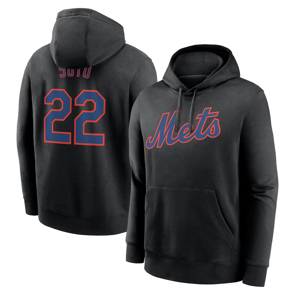 Kooe NY.Mets #22 Juan Soto Player Black Club Pullover Hoodie Game Stitched Jerseys