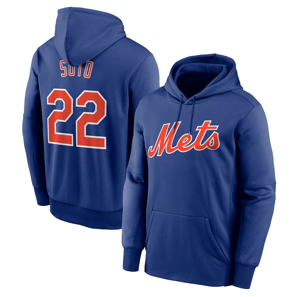 Kooe NY.Mets #22 Juan Soto Player Royal Club Pullover Hoodie Game Stitched Jerseys