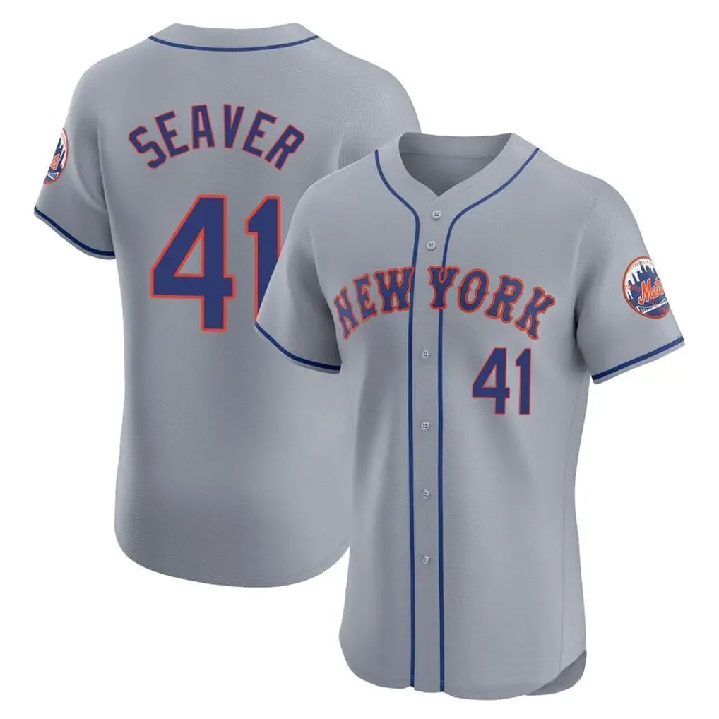 Kooe NY.Mets #41 Tom Seaver Player Gray Road Limited Elite Home Stitched Jerseys