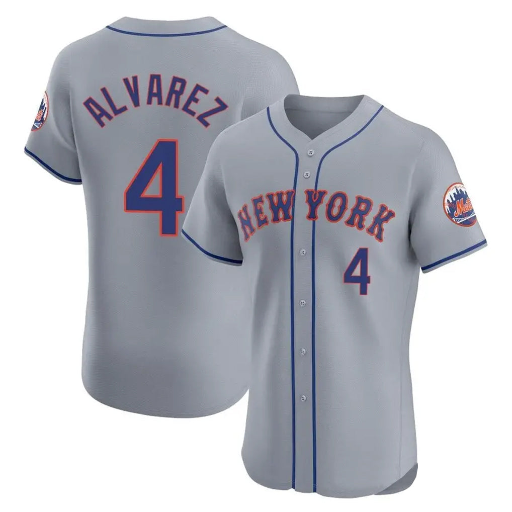 Kooe NY.Mets #4 Francisco Alvarez Player Gray Road Limited Elite Home Stitched Jerseys