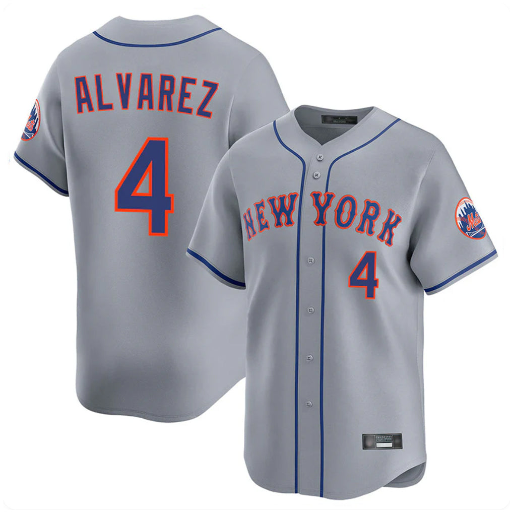 Kooe NY.Mets #4 Francisco Alvarez Player Gray Road Limited Home Stitched Jerseys