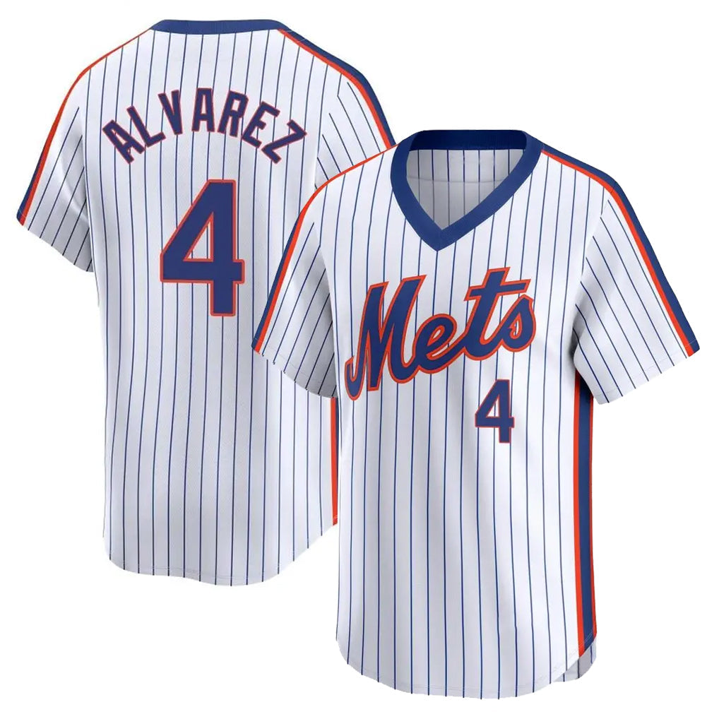 Kooe NY.Mets #4 Francisco Alvarez Player White Cooperstown Collection T-shirt Game Stitched Jerseys