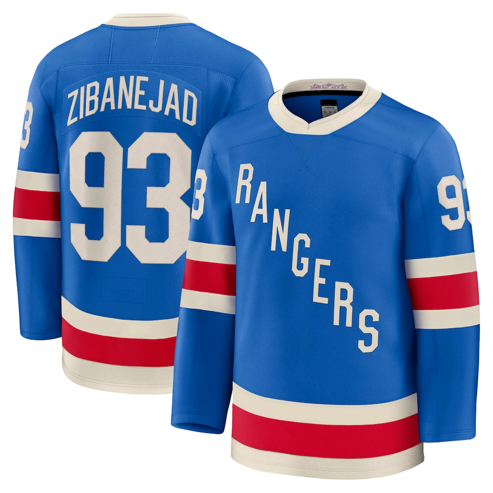 Kooe NY.Rangers #93 Mika Zibanejad Blue Centennial Premium Jerseys