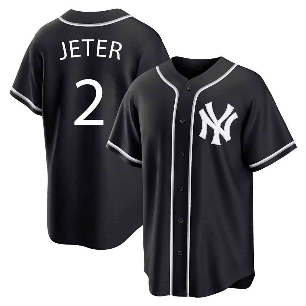 Kooe NY.Yankees #2 Derek Jeter Player Black Out Game Home Stitched Jerseys