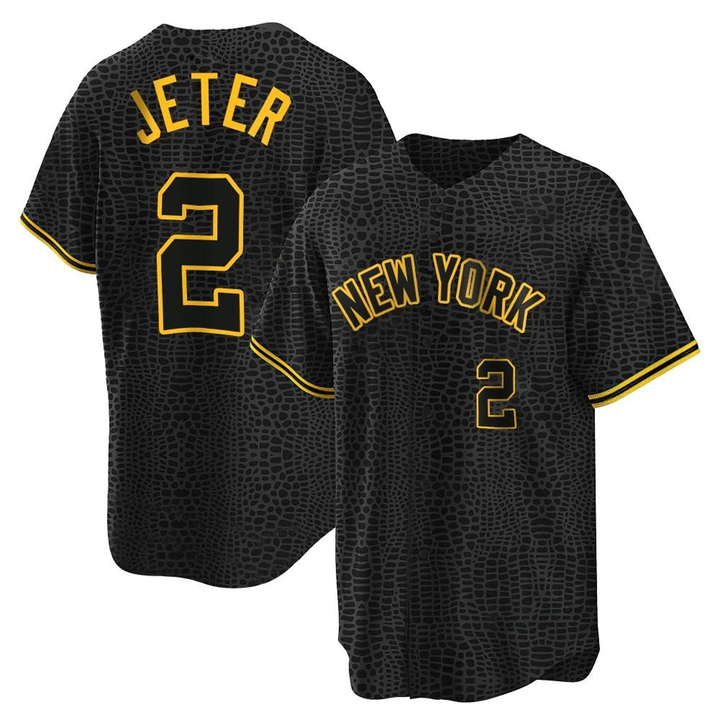 Kooe NY.Yankees #2 Derek Jeter Player Black Snake Skin City Game Home Stitched Jerseys