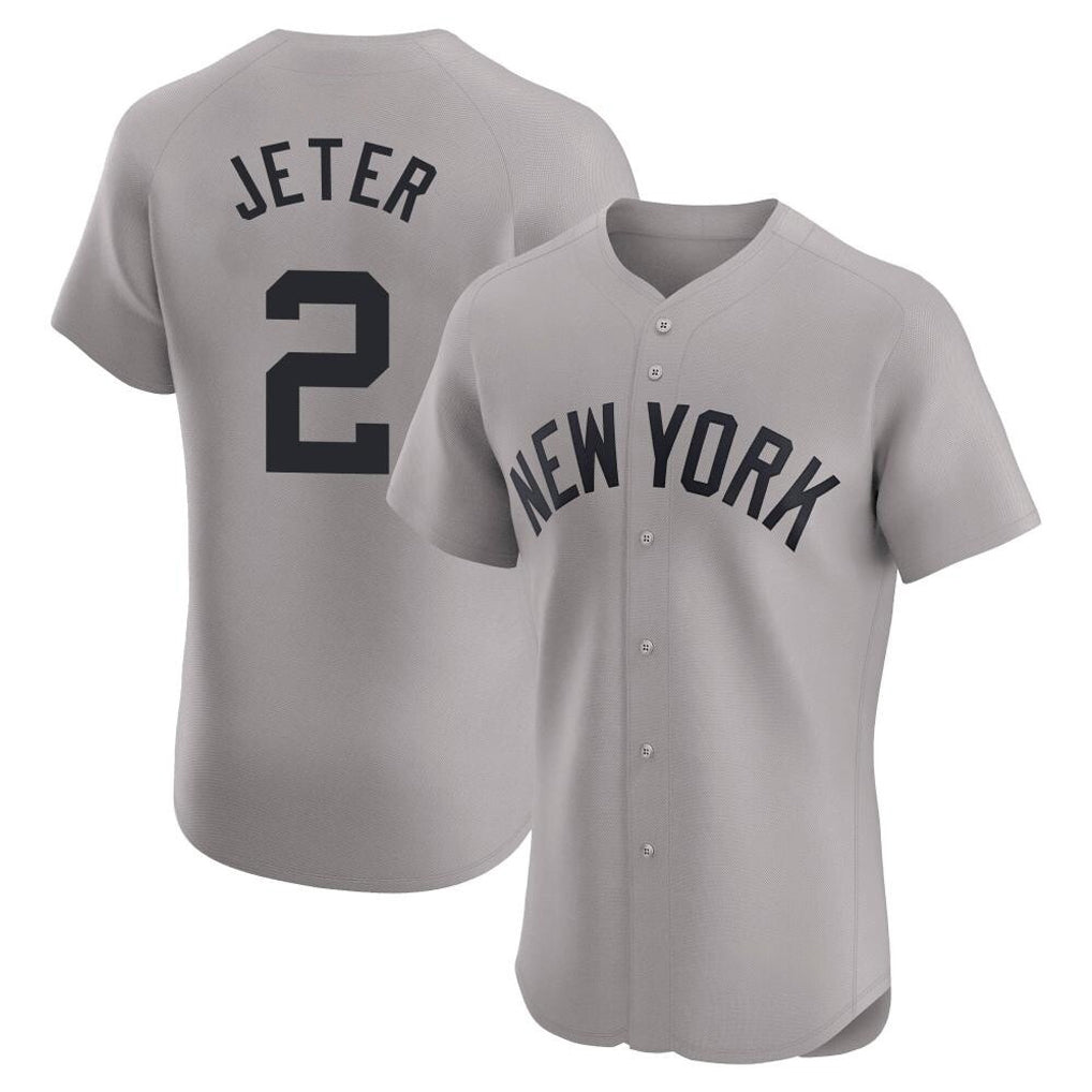 Kooe NY.Yankees #2 Derek Jeter Player Gray Limited Elite Home Stitched Jerseys