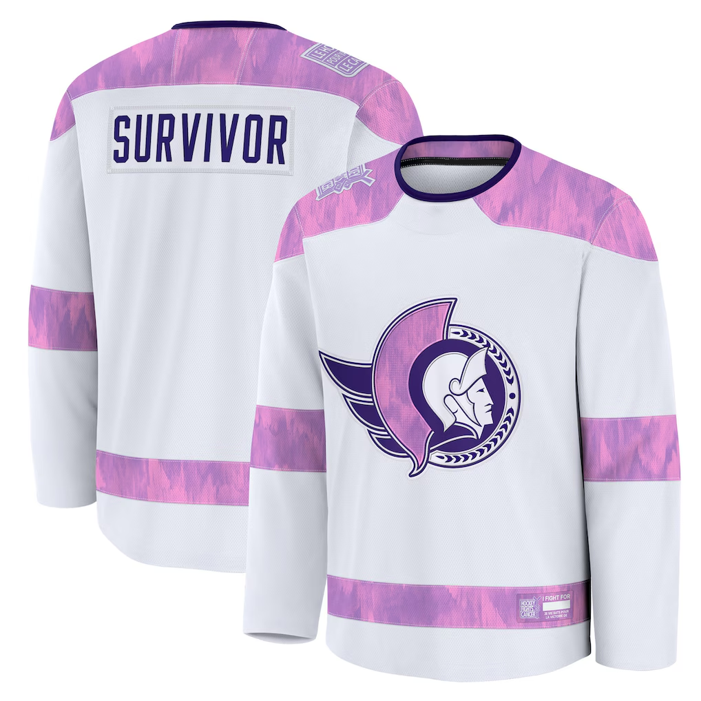 Kooe O.Senators White Hockey Fights Cancer Survivor Practice Jerseys