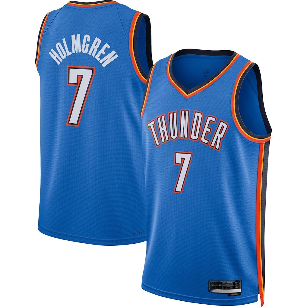 Kooe OC.Thunder #7 Chet Holmgren Blue 2022 Draft First Round Pick Player Swingman Stitched Jerseys - Icon Edition