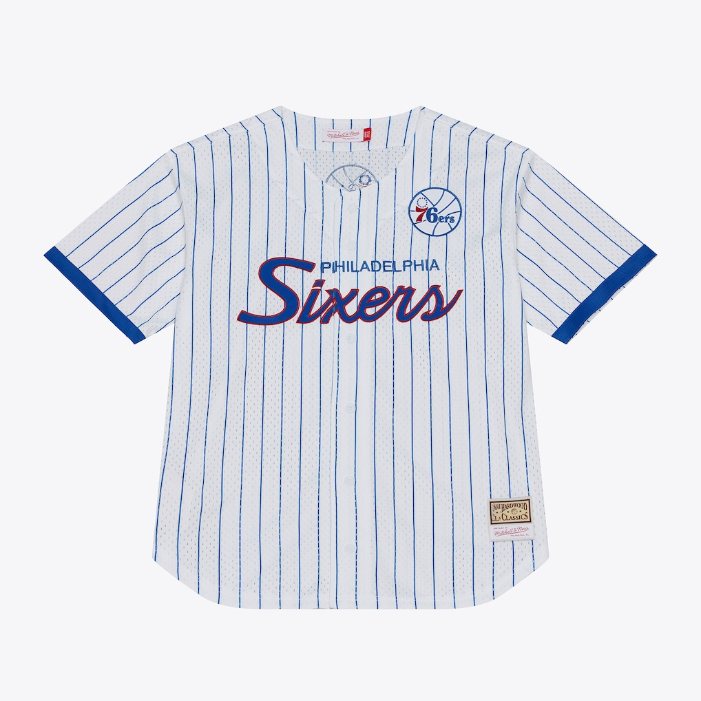 Kooe P.76ers Mitchell & Ness White Head Coach Pinstripe Mesh Full-Button Baseball Jerseys