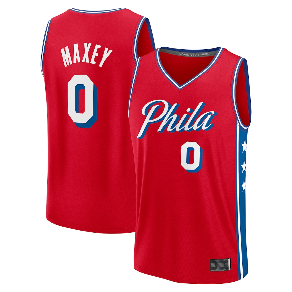 Kooe P.76ers #0 Tyrese Maxey Jordan Brand Red Swingman Jerseys - Statement Edition