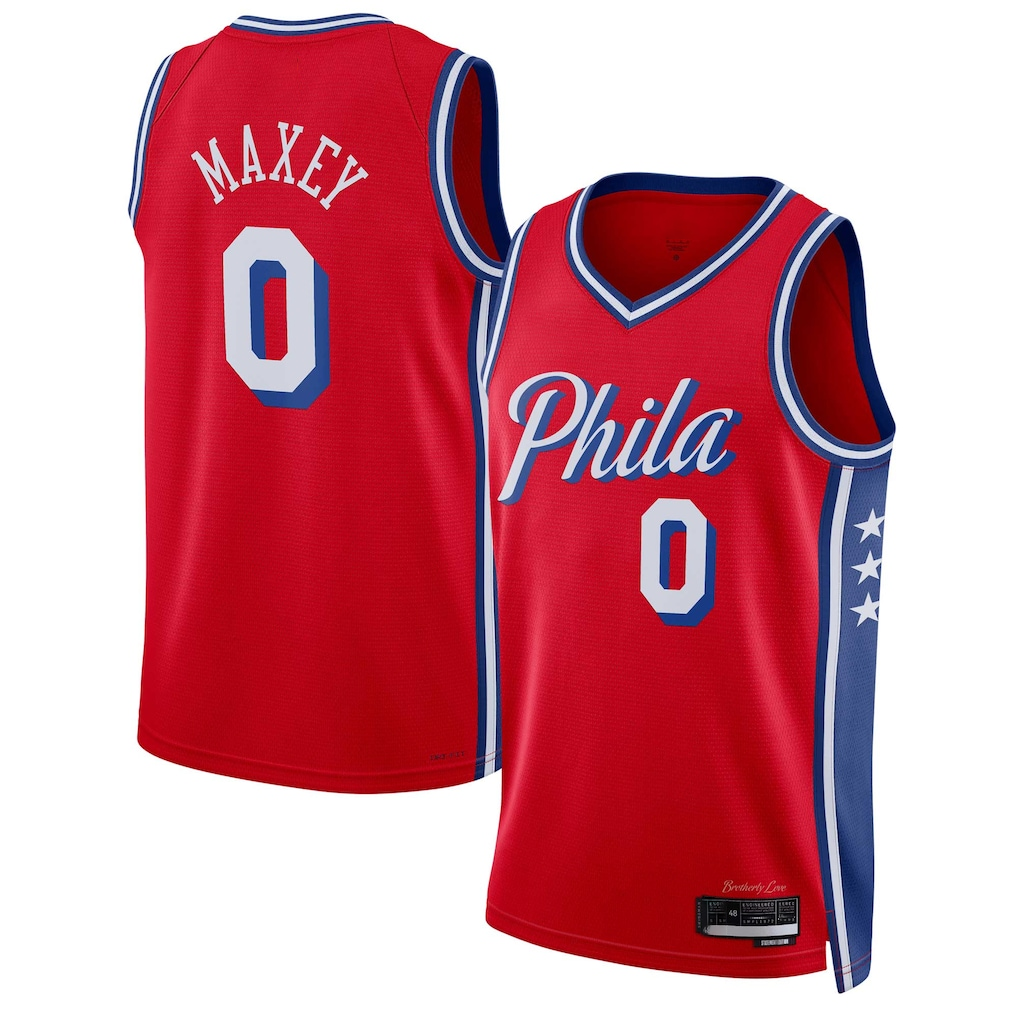 Kooe P.76ers #0 Tyrese Maxey  Red Swingman Jerseys - Statement Edition