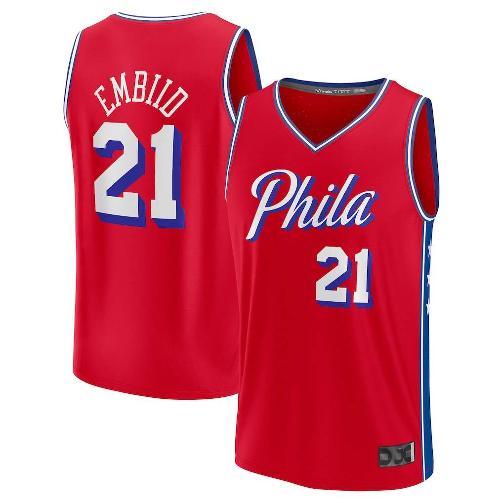 Kooe P.76ers #21 Joel Embiid Red Fast Break Replica Player Jerseys - Statement Edition