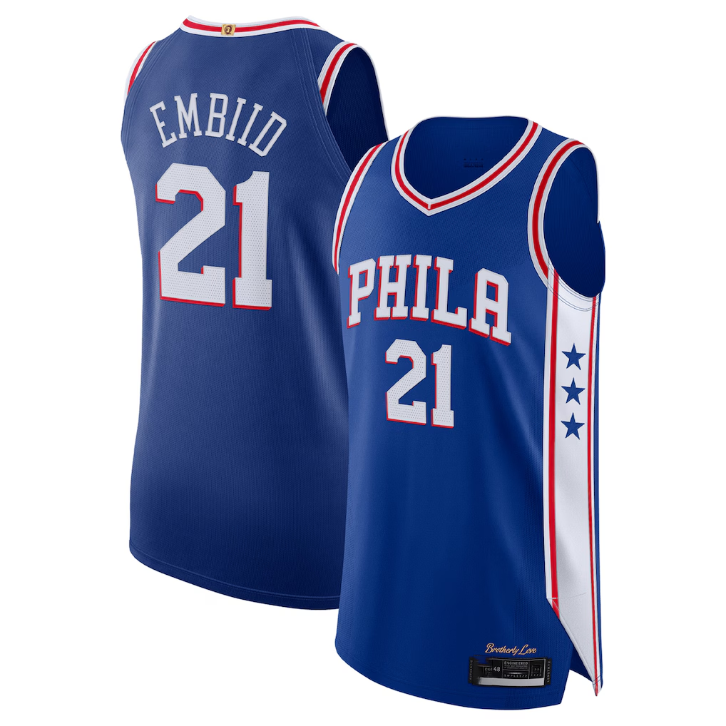 Kooe P.76ers #21 Joel Embiid Royal Authentic Jerseys - Icon Edition