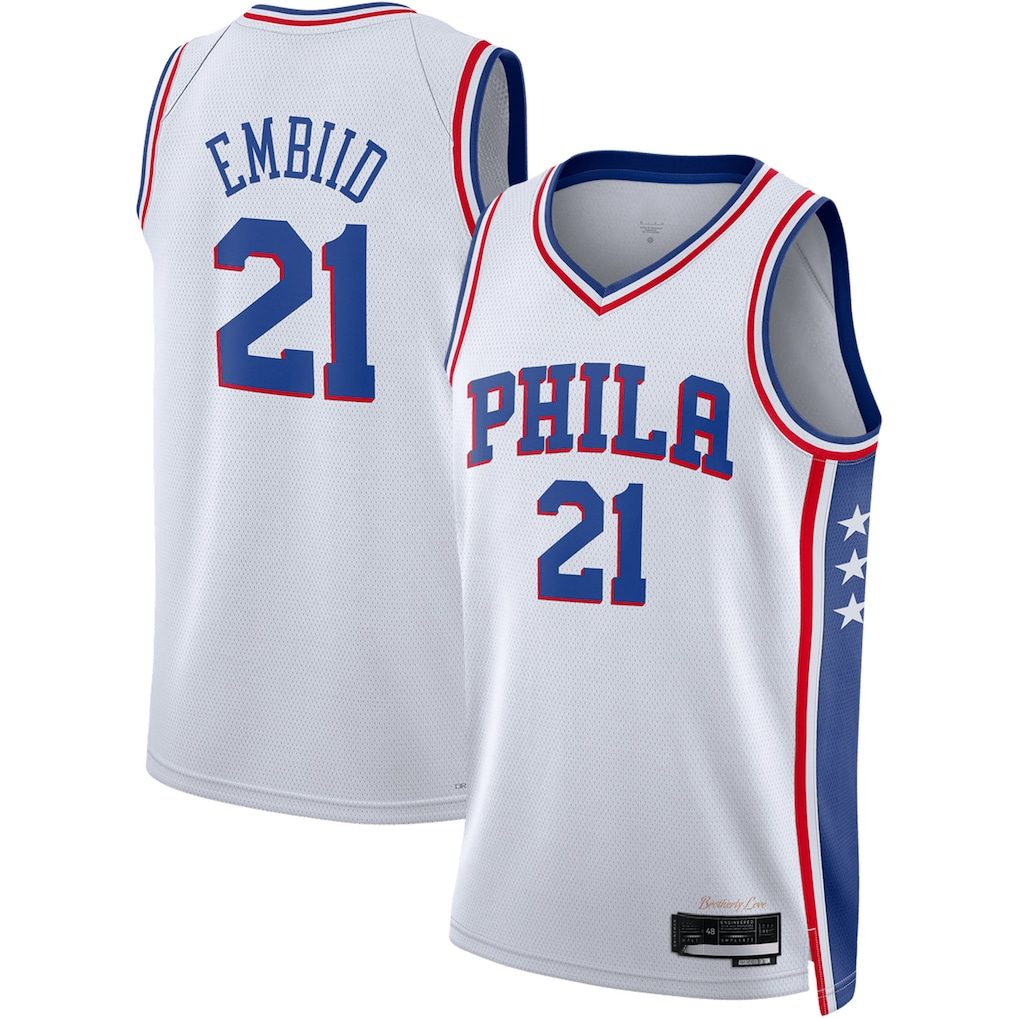 Kooe P.76ers #21 Joel Embiid White Swingman Jerseys - Association Edition