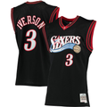 Kooe P.76ers #3 Allen Iverson Mitchell & Ness Black 200001 Big & Tall Hardwood Classics Swingman Jerseys