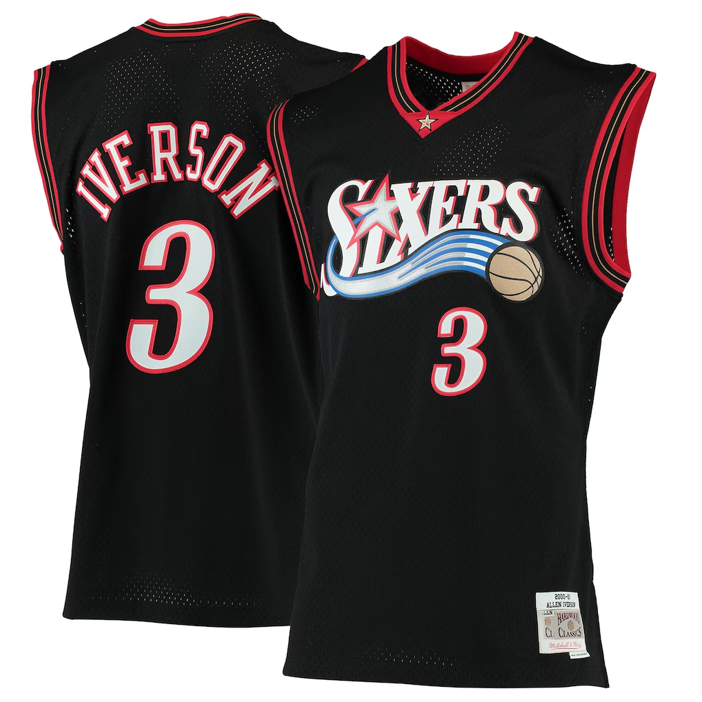 Kooe P.76ers #3 Allen Iverson Mitchell & Ness Black 2000-01 Hardwood Classics Swingman Jerseys