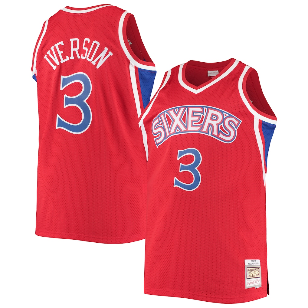 Kooe P.76ers #3 Allen Iverson Mitchell & Ness Red 1996-97 Big & Tall Hardwood Classics Swingman Jerseys