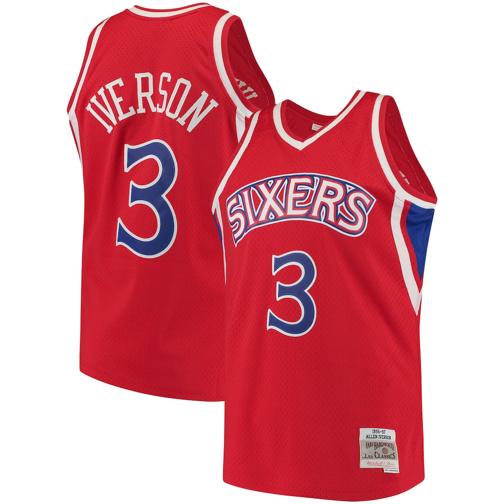 Kooe P.76ers #3 Allen Iverson Mitchell & Ness Red 1996-97 Hardwood Classics Swingman Jerseys