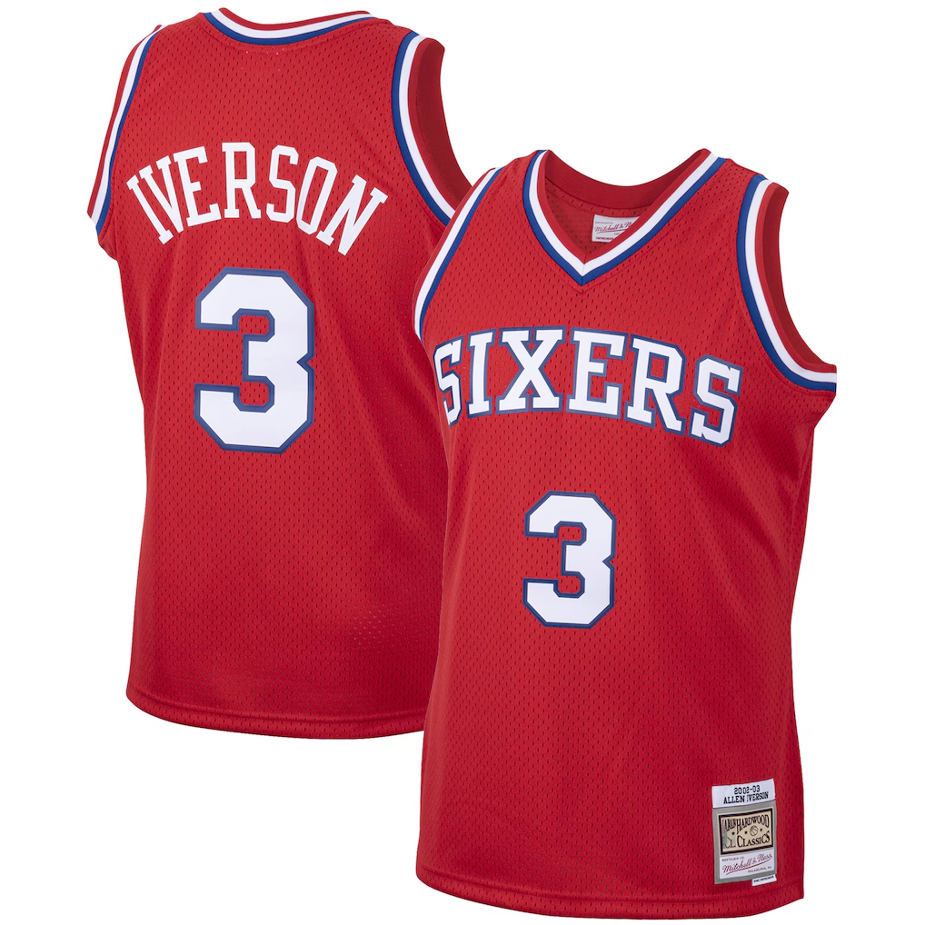 Kooe P.76ers #3 Allen Iverson Mitchell & Ness Red 2002-03 Hardwood Classics Swingman Jerseys