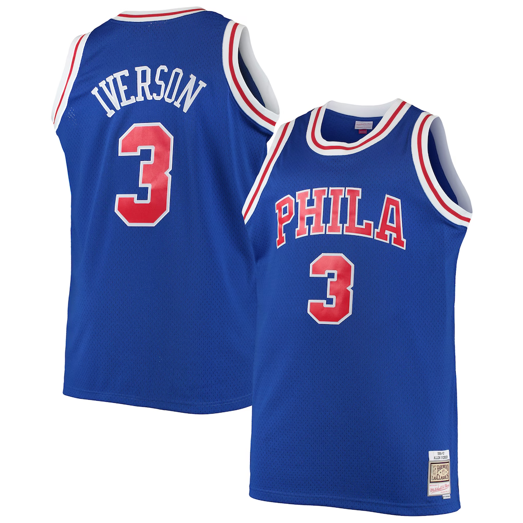 Kooe P.76ers #3 Allen Iverson Mitchell & Ness Royal 199697 Big & Tall Hardwood Classics Swingman Jerseys