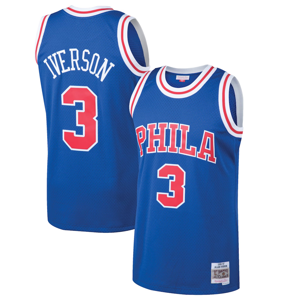 Kooe P.76ers #3 Allen Iverson Mitchell & Ness Royal 199697 Hardwood Classics Swingman Jerseys