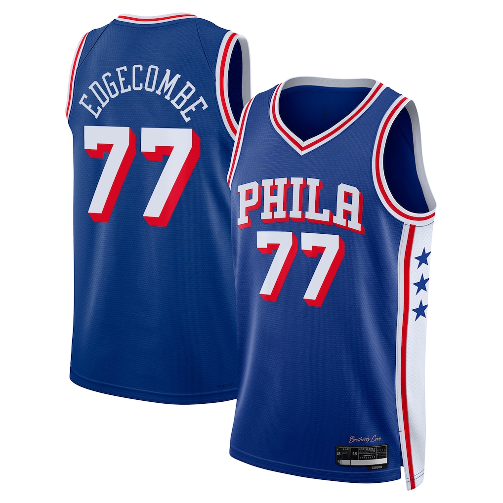 Kooe P.76ers #77 V. J. Edgecombe Royal 2025 Draft First Round Pick Swingman Jerseys - Icon Edition