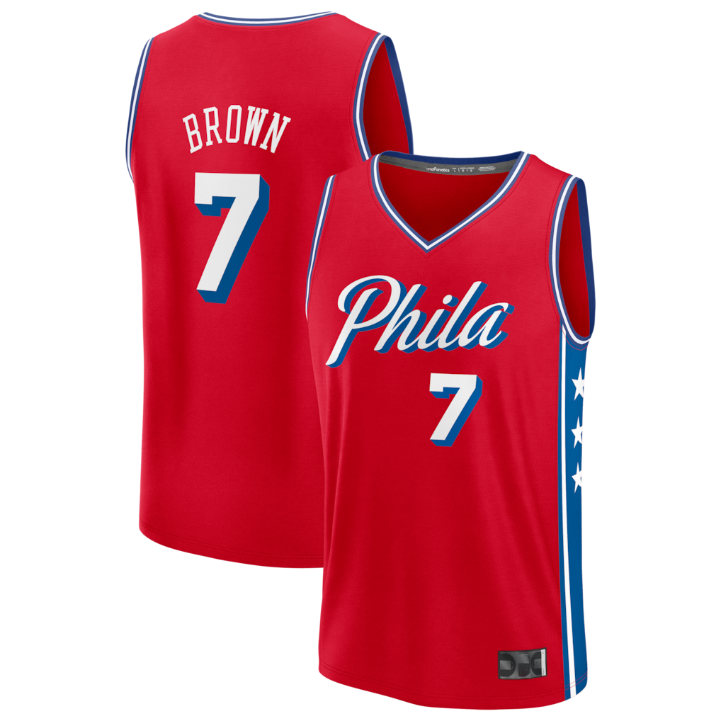 Kooe P.76ers #7 Jaylen Brown Red Fast Break Jerseys - Statement Edition