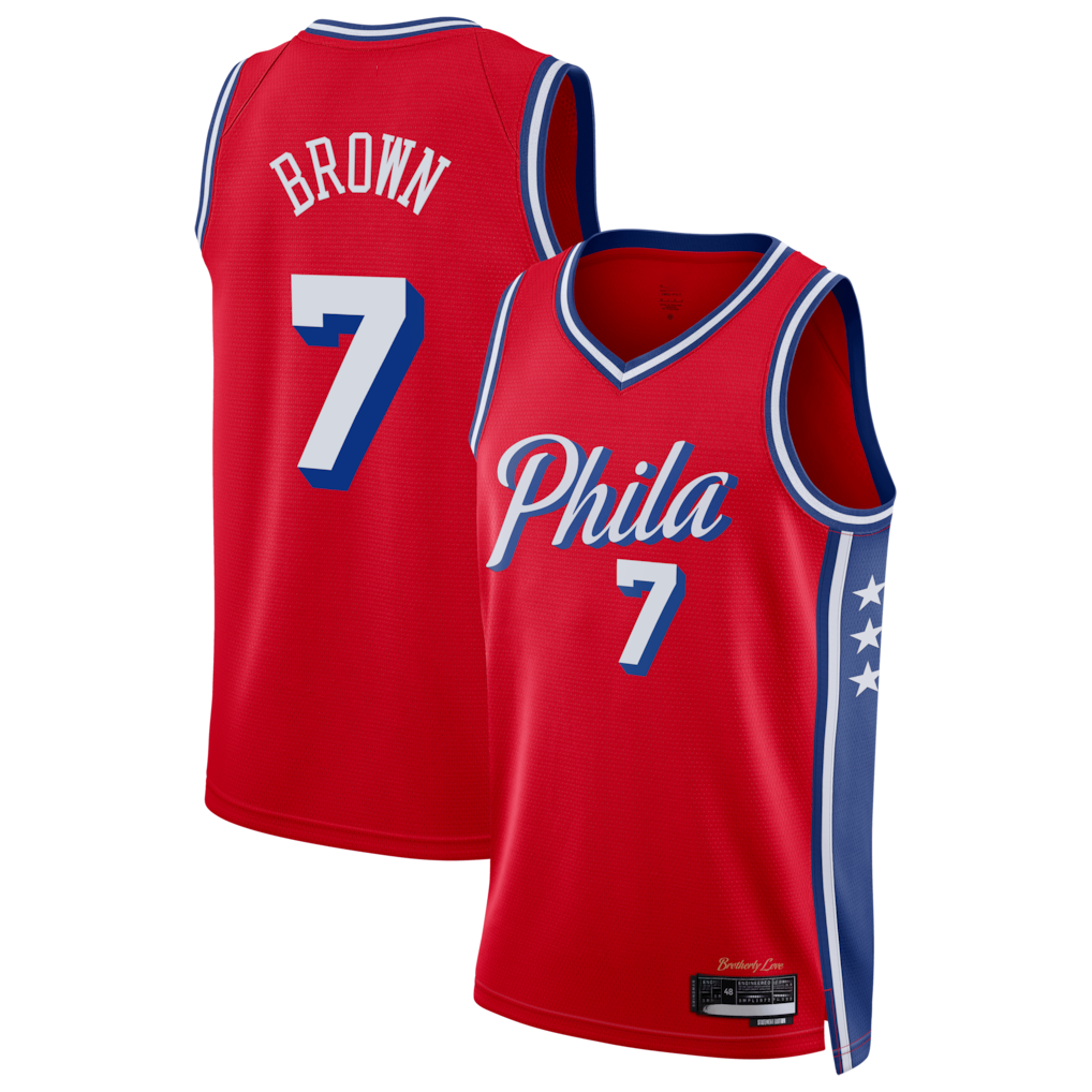 Kooe P.76ers #7 Jaylen Brown Red Swingman Jerseys - Statement Edition