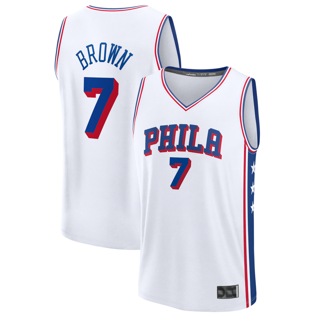Kooe P.76ers #7 Jaylen Brown White Fast Break Jerseys - Association Edition