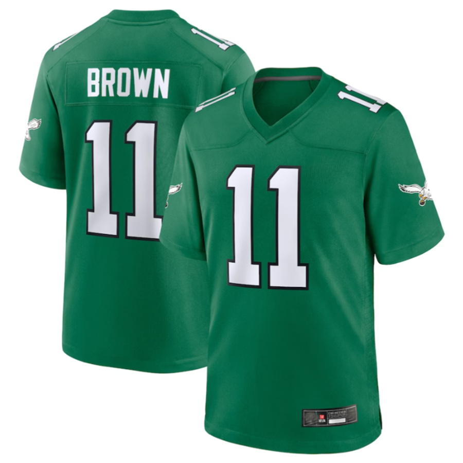 Kooe P.Eagles #11 A.J. Brown Green Alternate Game Player Stitched American Stitched Jerseys